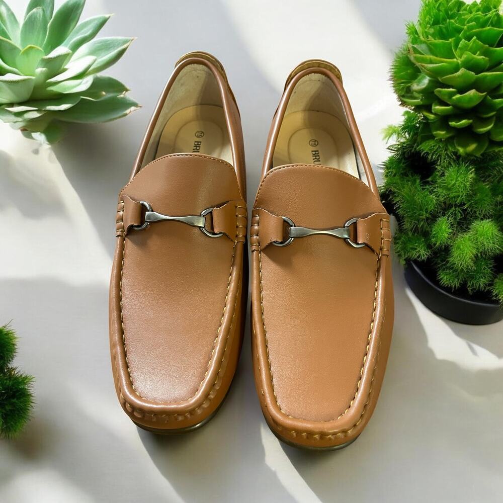 Bruno Marc Brown Comfort Shoes Henry-1 Leather Flats Size 7.5 Slip On's